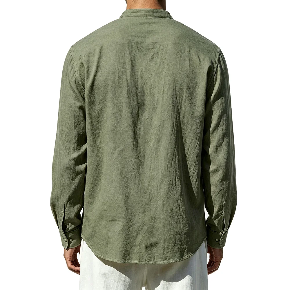Men's Vintage Pirate Shirts Lace-up Vintage Viking Gohtic Style Cotton Linen-like Stand Collar Lightweight Long Sleeve Tops