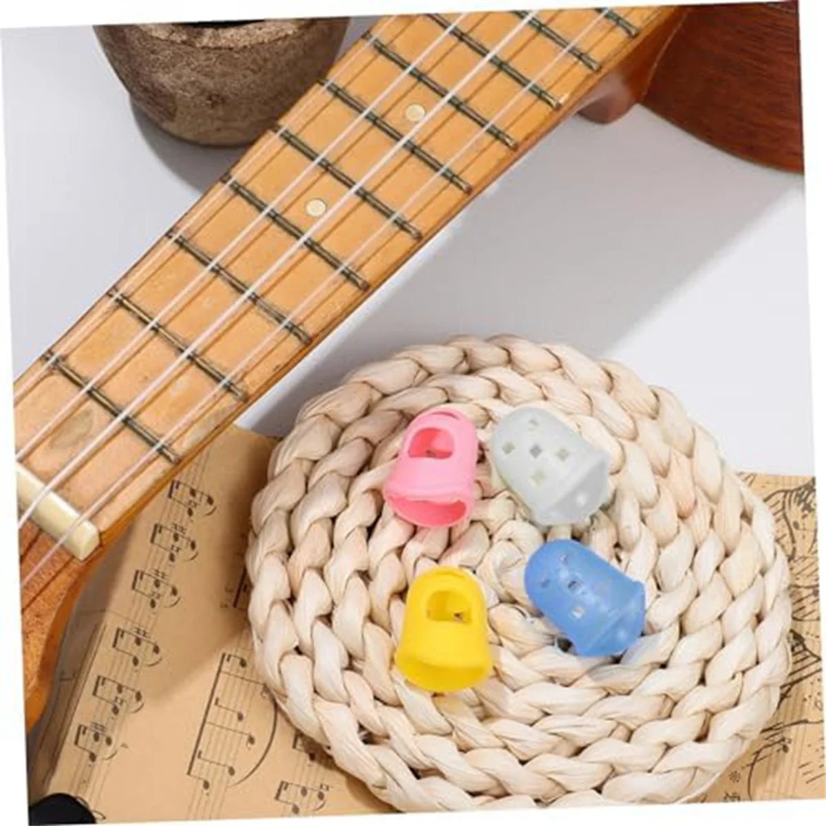 AA87C 16 قطعة من واقيات الأصابع، غلاف إصبع من السيليكون من Kalimba Autoharp، واقي إصبع الجيتار، تخفيف آلام الأصابع