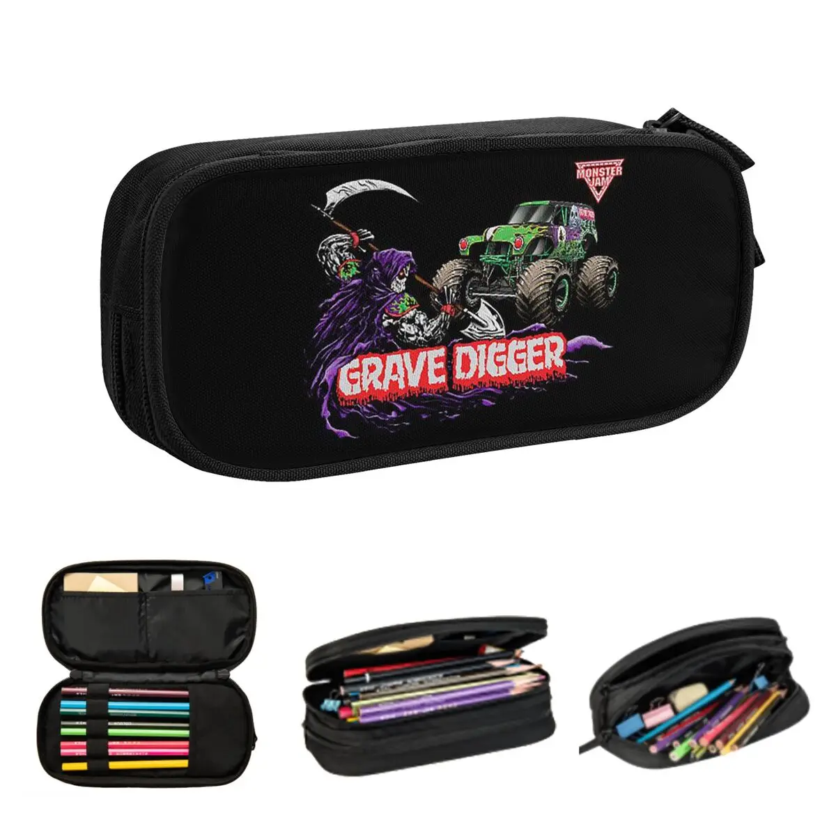 Classic Monster Jam Truck Pattern Pencil Cases for Students School Pen Box Pencil Bag Large Storage Pencil Pouch