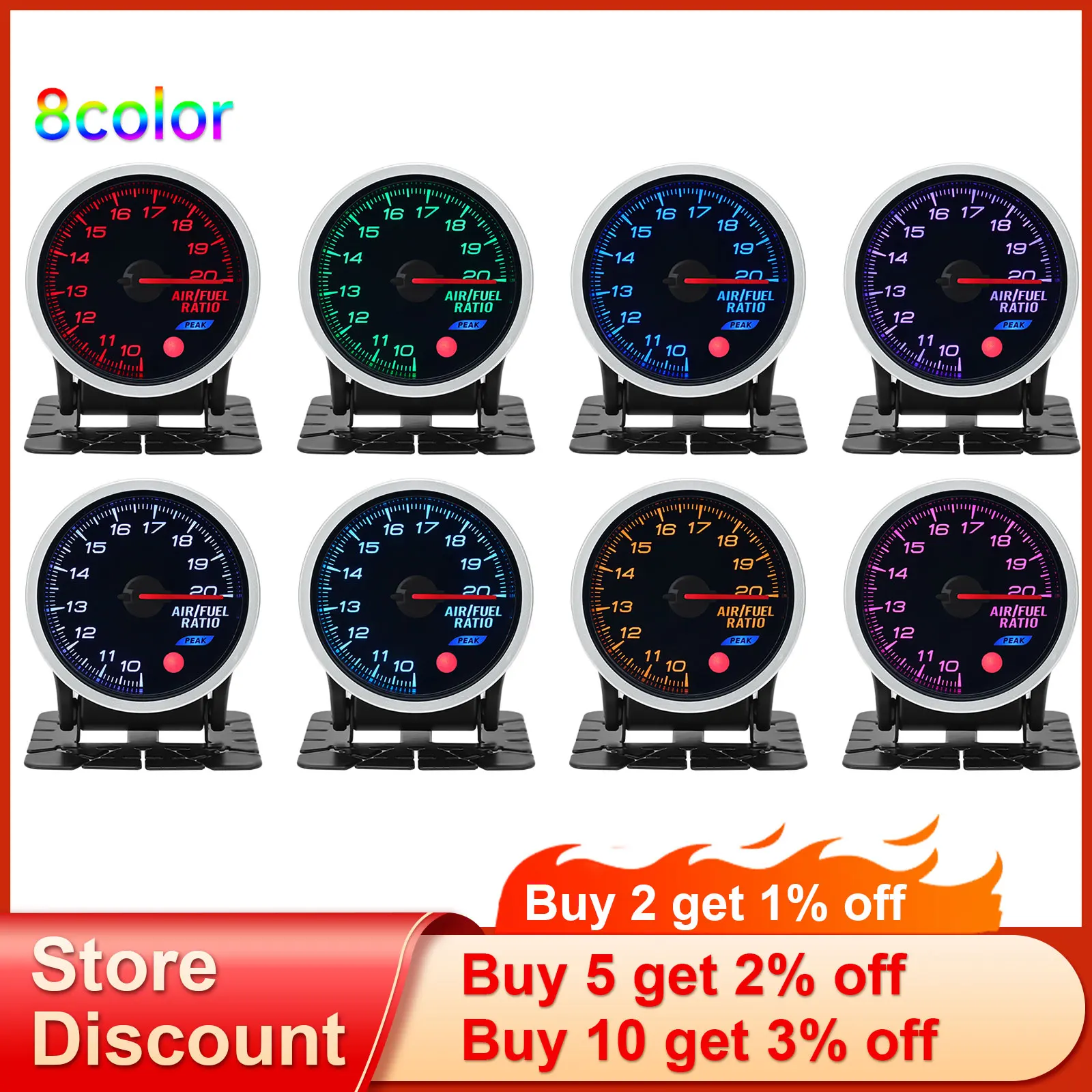 H 8 Colors Backight 52mm Boost Gauge BAR PSI Tacometro Turbo Pressure Gauge Manometre Pression Turbo Fuel Oil Press Oil Temp 12V