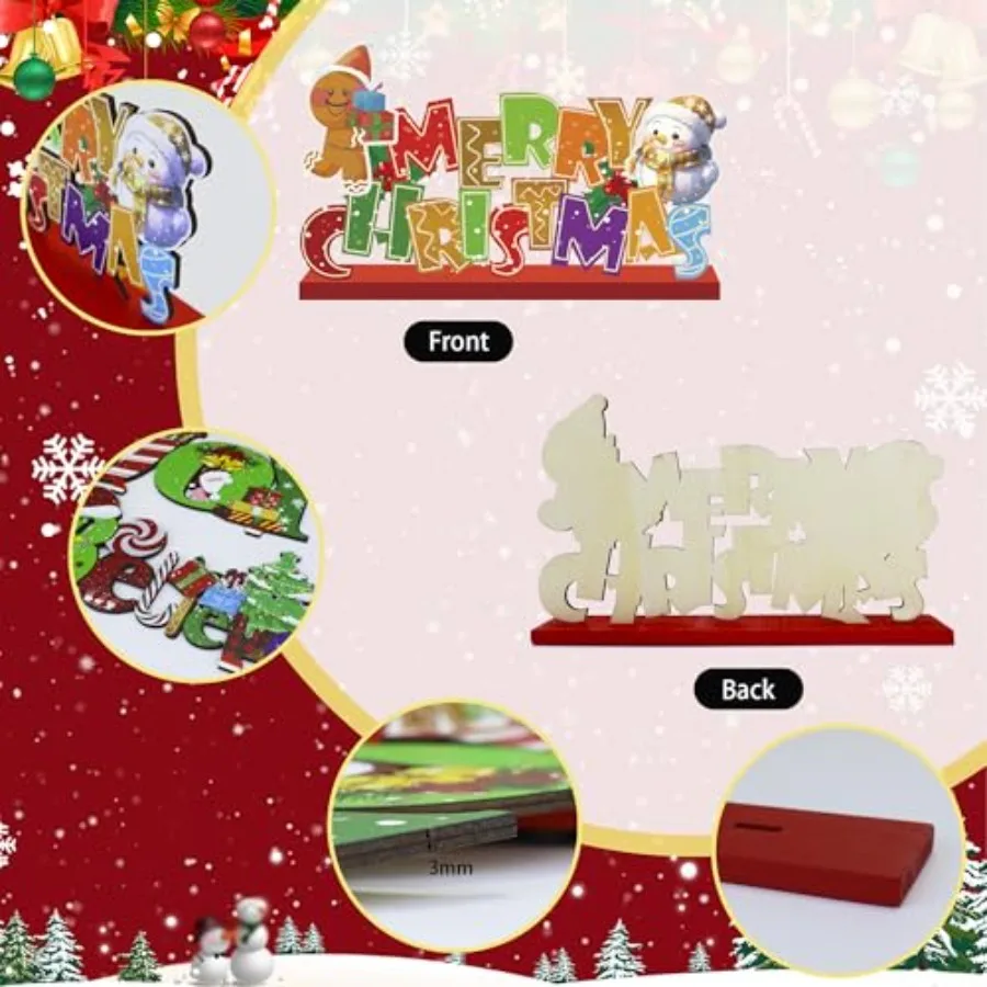 3Pcs Christmas Table Decorations Merry Christmas Tabletop Wooden Sign and Blieve Sign Joy Wood Sign Centerpiece Table Decoratio