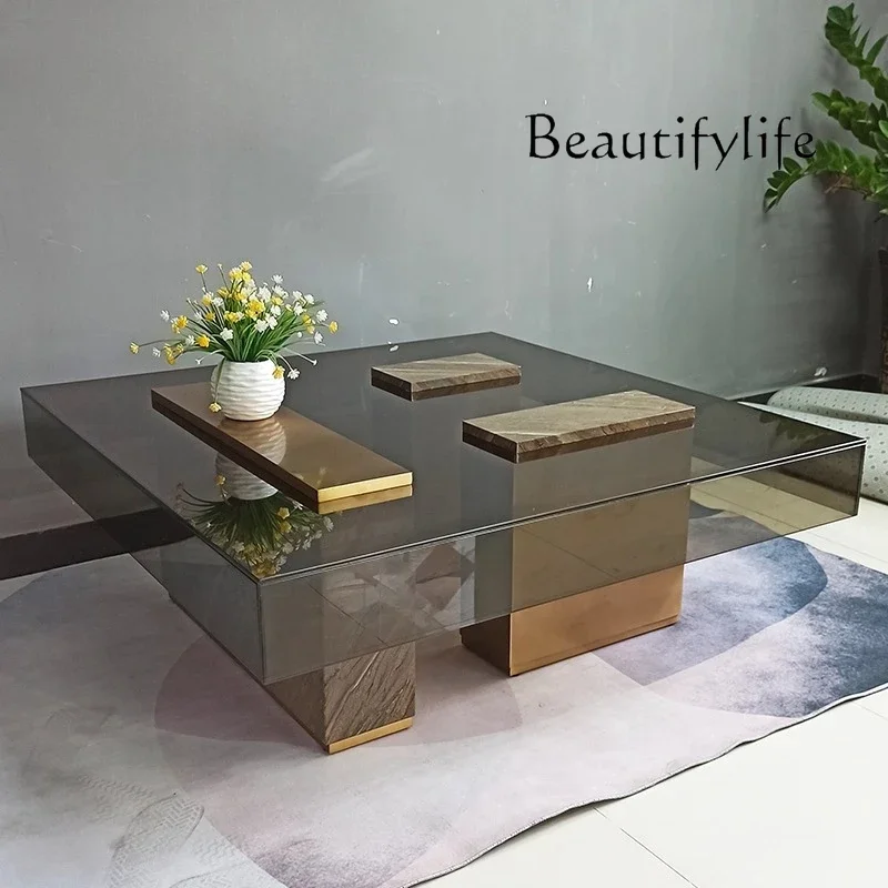 

BJ Итальянский минималистичный светлый роскошный акриловый дизайнерский современный скандинавский креативный журнальный столик из нержавеющей стали