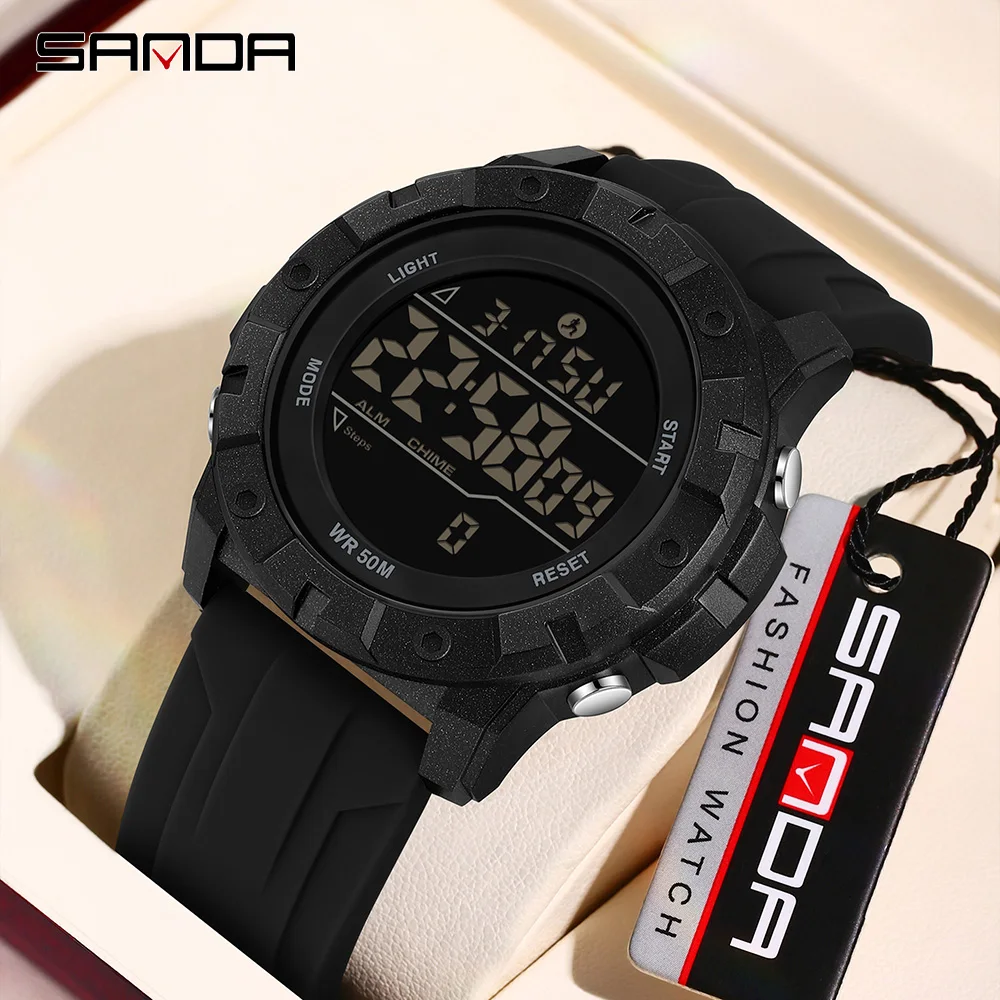 

SANDA 2193, роскошные мужские цифровые электронные часы, спортивные многофункциональные водонепроницаемые светодиодные мужские электронные часы с обратным отсчетом