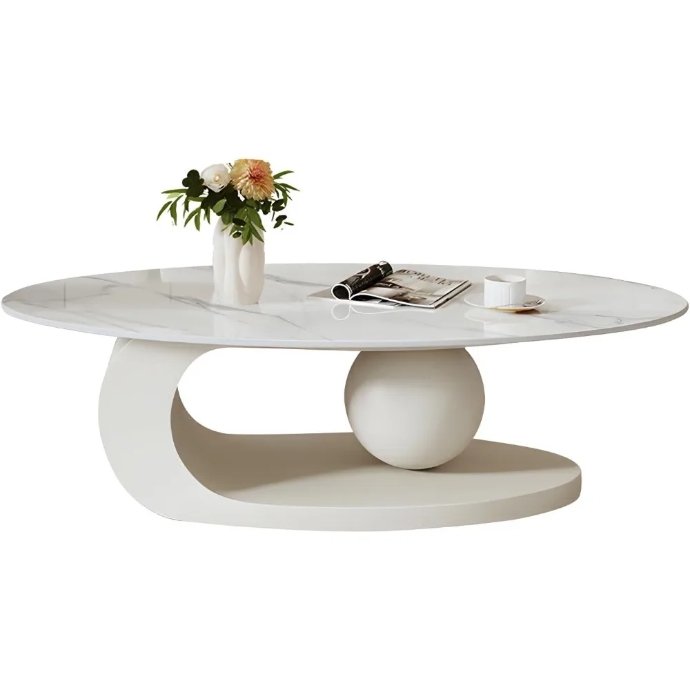 Modern Stone Coffee Table with Abstract Metal Base Living Room Table Center Table for Home Furniture