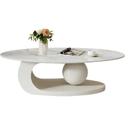 Modern Stone Coffee Table with Abstract Metal Base Living Room Table Center Table for Home Furniture