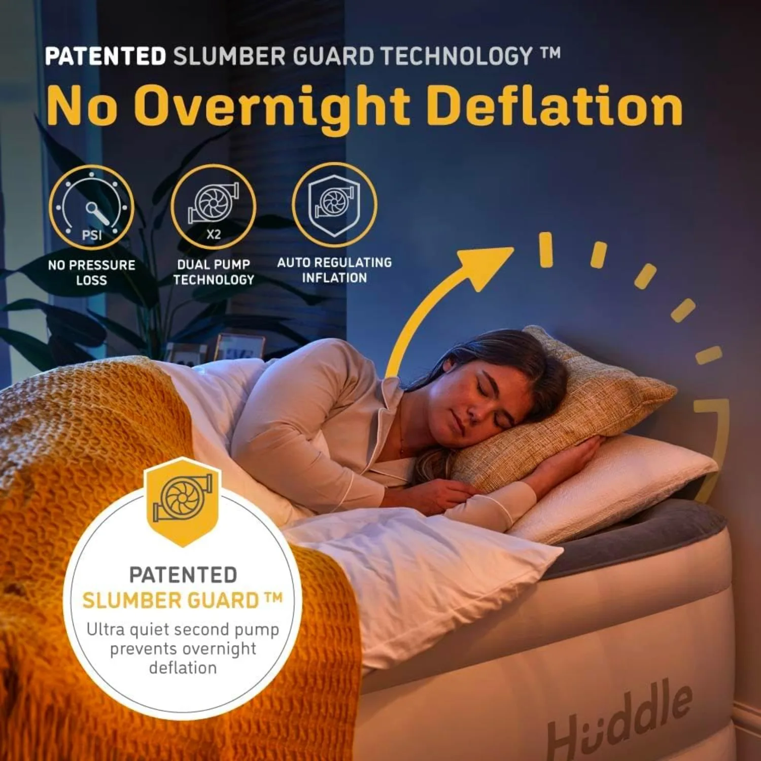 Luxury Air Bed with Patented Dual Pump SlumberGuard™ Premium Technology | Self-Inflation and Anti-Deflate Airbed Tech