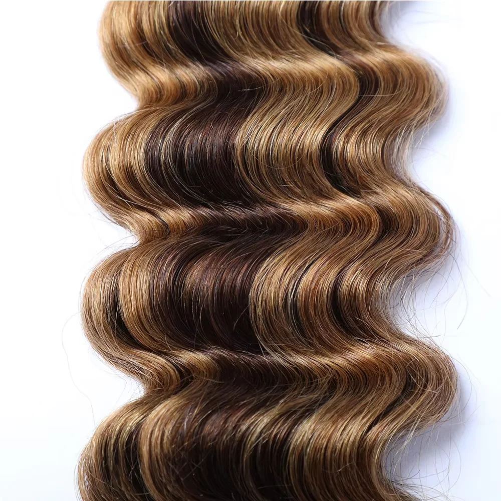 Mechones de cabello ondulado profundo P4/27, extensiones de cabello humano 100%, 3 mechones, cabello vietnamita 12A para salón, Color Piano, cabello Remy brasileño