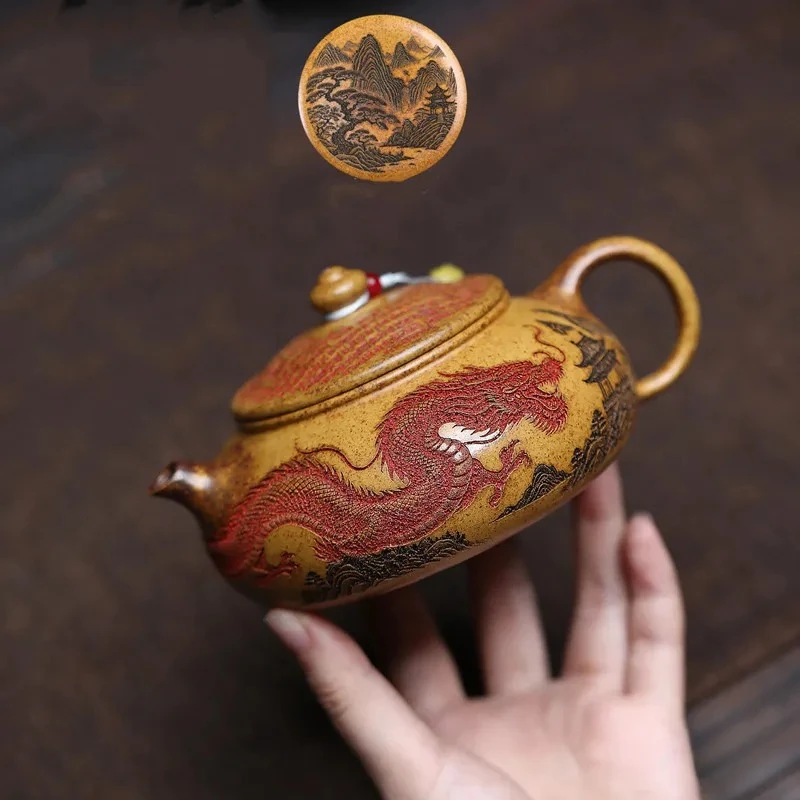 Chinese Yixing Purple Clay Teapot Handmade dragon pattern Zisha Tea Pot Household Beauty Tea Infuser Kettle Tea Set 300ml