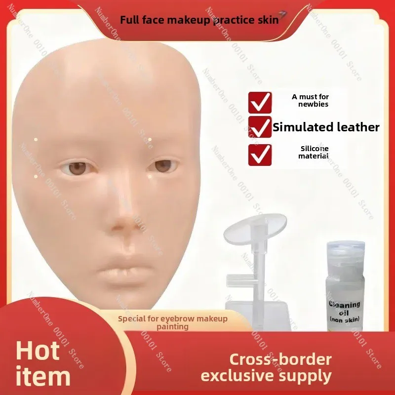 Full Face Silicone Makeup Practice Head, Mannequin for Eyebrow Lip Makeup Training, Beauty Makeup Teaching Dummy Model