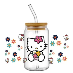 Miniso Kawaii Hello Kitty Cartoon UV DTF Cup Wrap For 16oz Libbey Coffee Glass Can Cup Wrap Easy peel waterproof DIY Wholesale