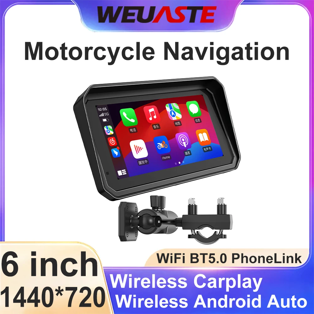 

6 Inch Motorcycle Portable Navigation GPS Wireless Carplay Android Auto IP67 Waterproof Motorcycle Touch Screen Display IP67