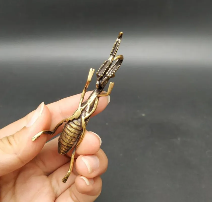 Praying Mantis Statue Ornament Copper Miniature Insect Sculpture Tea Pet Desk Decoration Handicraft Accessories Flower Pot Decor