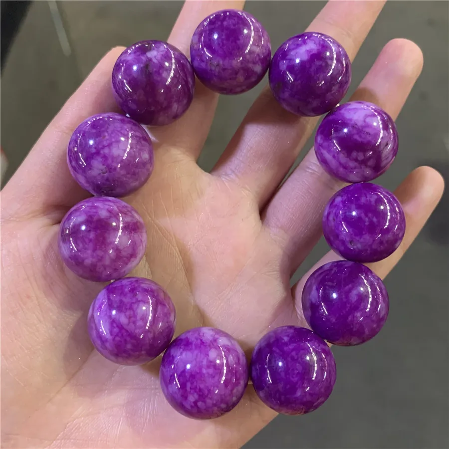 Genuine Natural Burma Jade Bracelet Emerald Jadeite Round Beads Elastic Beaded Bangle Women Purple Jades Stone Amulet Bracelets