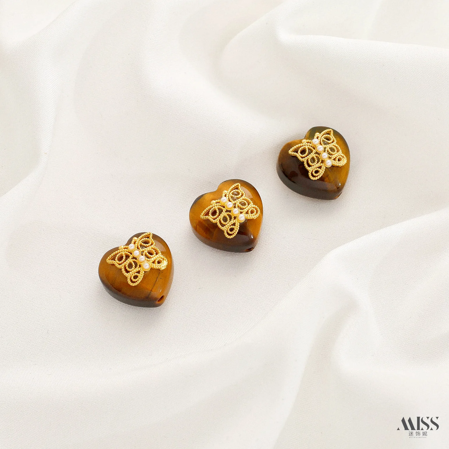 Tiger Eye Stone Pearl Butterfly Lotus Five-Sutra Yellow God of Wealth Spacer Beads Pendant DIY Jewelry Accessories