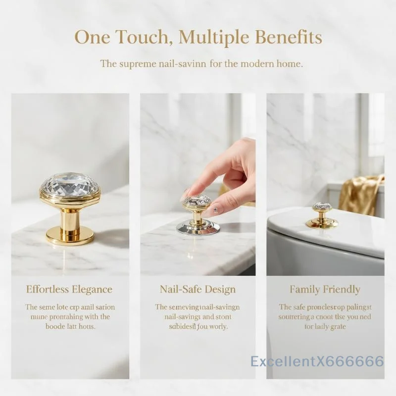 Diamond Shape Toilet Flush Button Self Adhesive Cabinet Door Drawers Handles