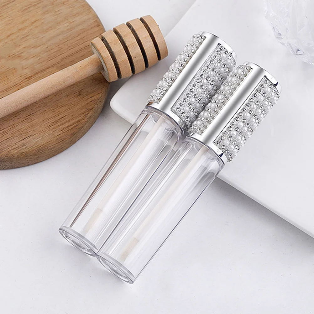 Tubos de brillo de labios recargables, contenedores DIY, botellas redondas compactas para color de labios, ligeras y fáciles de llevar para mujeres y niñas, 5 uds.