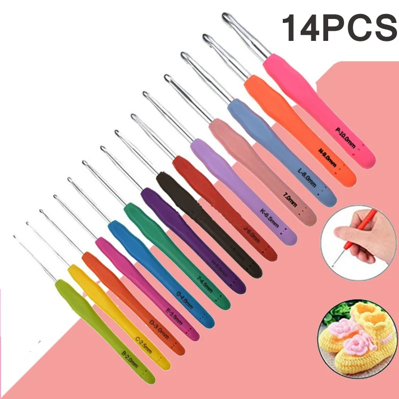 14/12/8pcs Crochet Hooks Set Big Size Soft Handle Crochet Needles Yarn Weave Knitting Wool Machine Knitting Needles Accessories