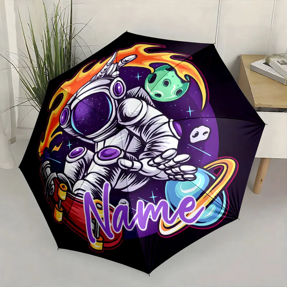 Custom Name Astronaut Adventure Umbrella Design 8 Iron Ribs Folding Umbrella Auto-Open Fashionable Sunshade Deluxe Gift