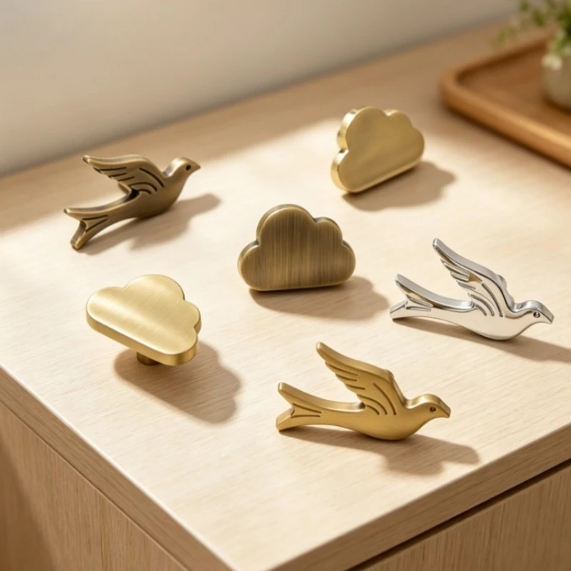 Creative animal designer brass wardrobe door handle bird cloud shaped cute children's room drawer cabinet handle