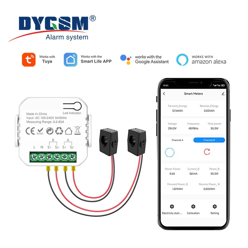 Tuya Smart WiFi Energy Meter, Bidirectional Measurement, APP Control, Optimize Home Energy Use, Compatible With Alexa And Google
