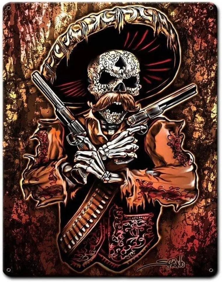 Mexican Gun Fighter Metal Tin Sign Wall Art Decor for Living Room Vintage Art Coffee Bar Signs Home Decor Gifts Decoration  sign