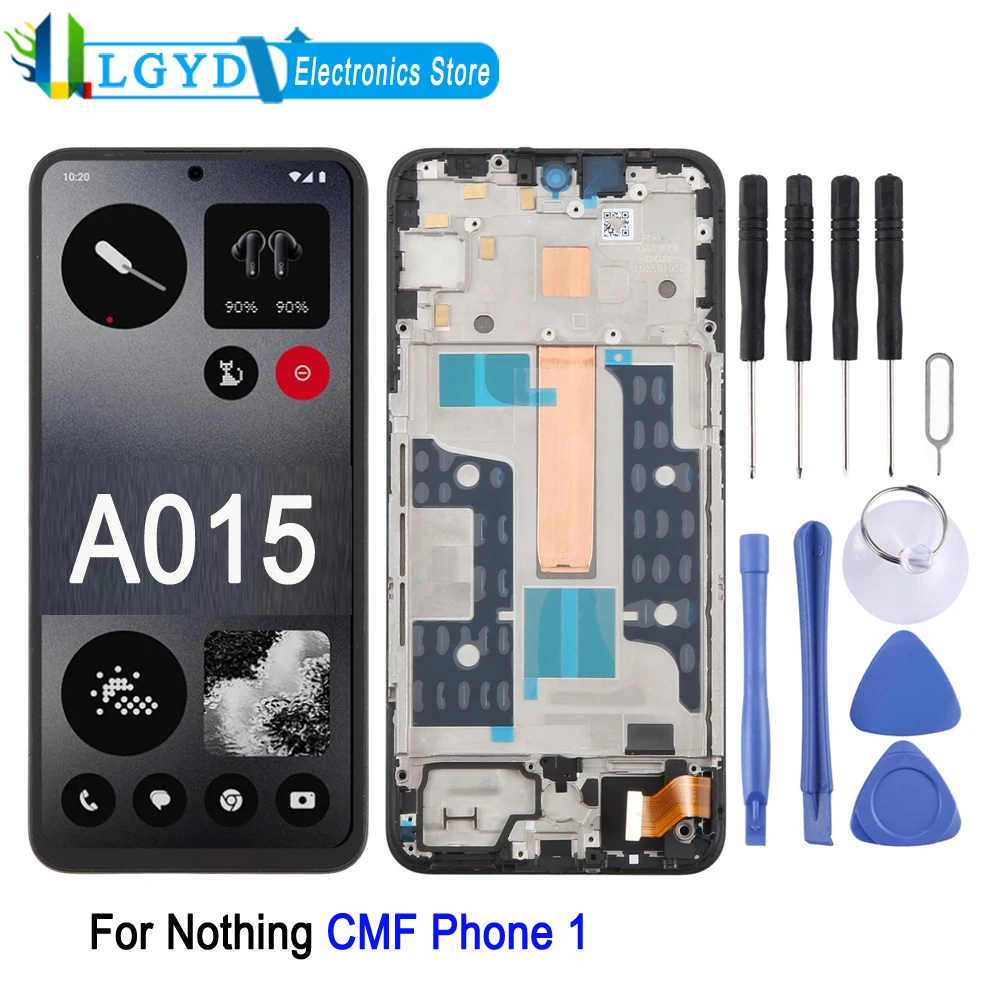 A015 OLED LCD Screen with Frame For Nothing CMF Phone 1, A015 Phone LCD Display Touch Screen Repair Replacement Part