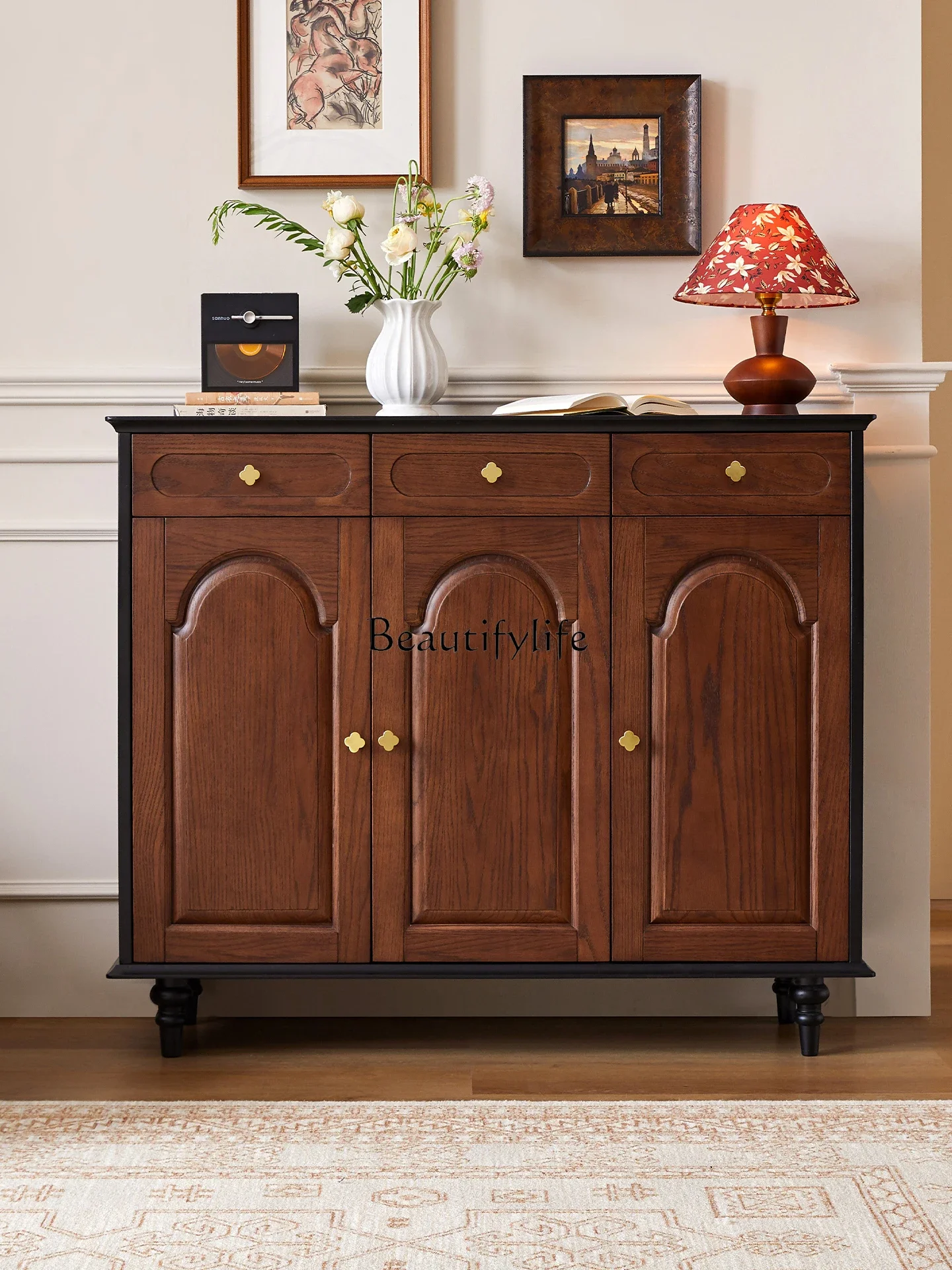 

ls 51 Medieval solid wood living room shoe rack home storage integrated entrance cabinet