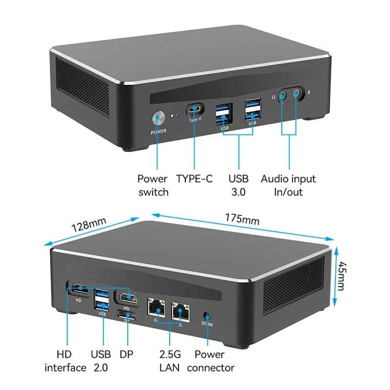 Dual LAN Gaming Mini PC with Inter Core i9-13900HK/i5-1270P Dual DDR4 Support Win10 Linux Pfsense BT4.0 Type-C Office Computer