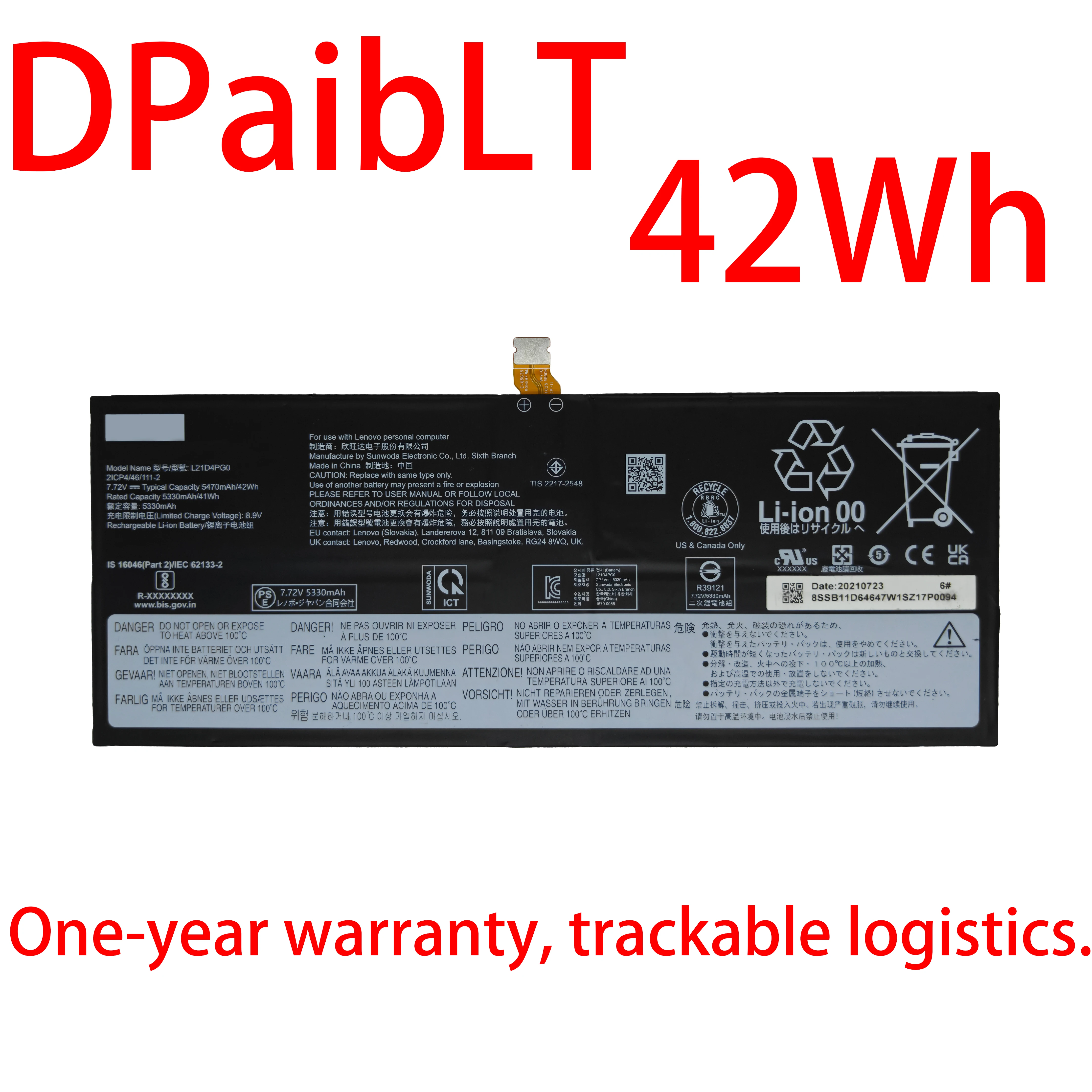 

DPaibLT NEW 42Wh 7.72V L21D4PG0 L21C4PG0 L21L4PG0 LAPTOP BATTERY For Lenovo IdeaPad Duet 5 Chromebook 13Q7C6 82QS000