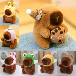 Cute Capybara Key Chain with Bee Rabbit Frog Bear Hat Cartoon CapIbara Keychain Bag Accessories Plush Animals Toy Birthday Gift