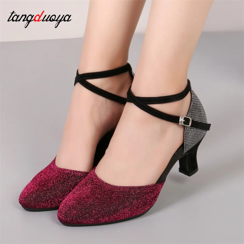 Standaard Ballroom Dansschoenen Voor Vrouwen Glitter Gesloten Teen Moderne Dansschoenen Salsa Ballroom Tango Latin Schoenen Voor Dansende Meisjes