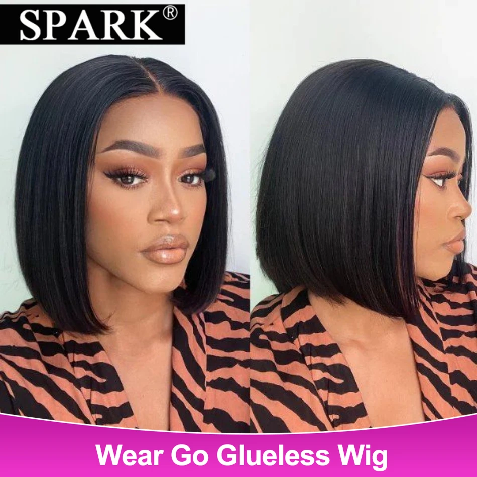 

SPARK HD Lace Wear And Go Glueless 4x4 Lace Closure Human Hair Wig Bob Straight Short Bob Wig Pre Plucked Human Wigs Ready To Go