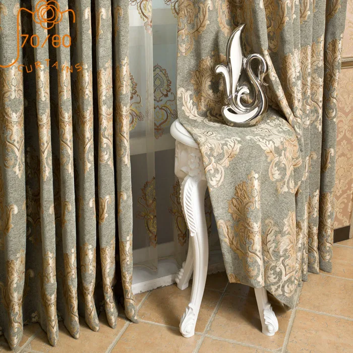 

European-style High-end Thickened Chenille Jacquard Blackout Curtains for Living Room Bedroom Finished Product Customization