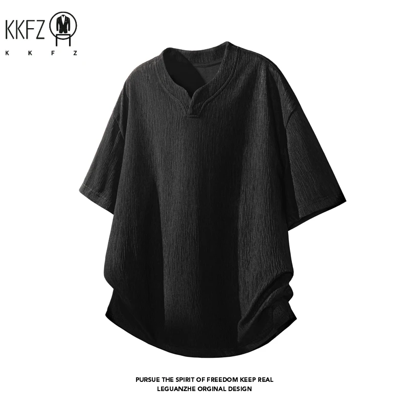 Mens Wrinkle Textured Short Sleeve Top Notched Collar Oversized Cutting Suitable For Vacation Dating And Casual Scenes