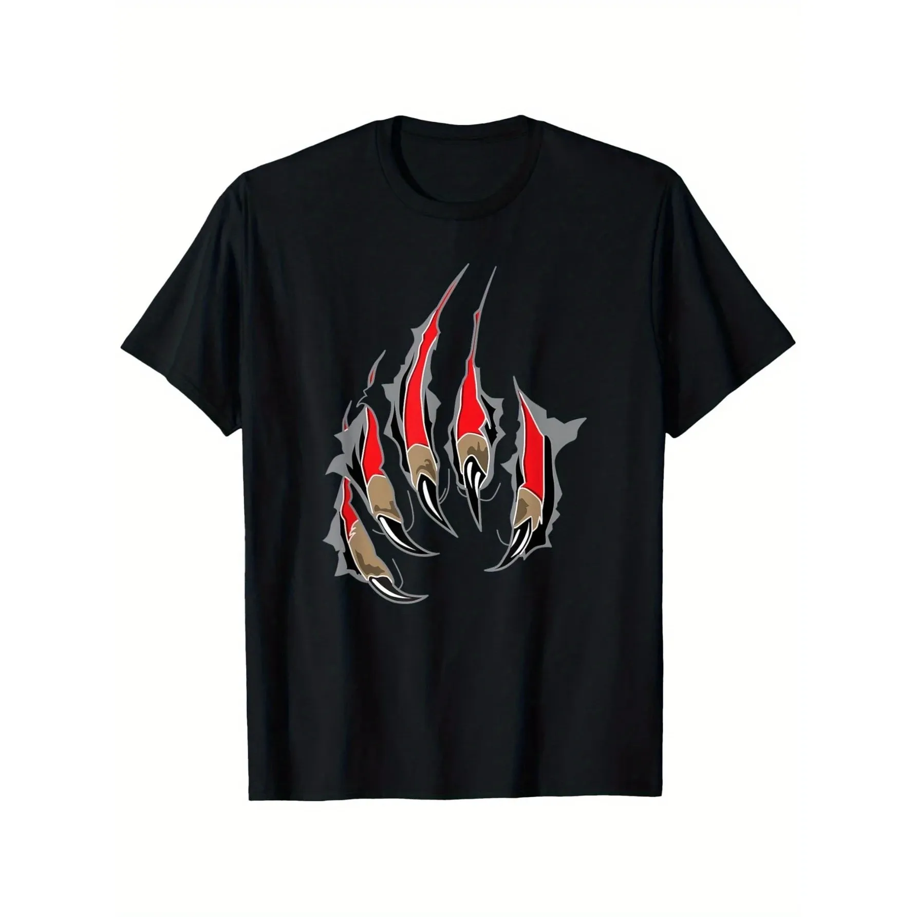 Ripping Claws Graphic Tee Men Black Cotton Short Sleeve Crewneck T-Shirt Casual