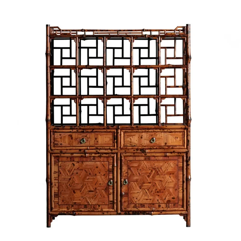 Bamboo Display Cabinet Ming Style Curio Shelf Tea Set Storage Rack Classical Furniture Organizer