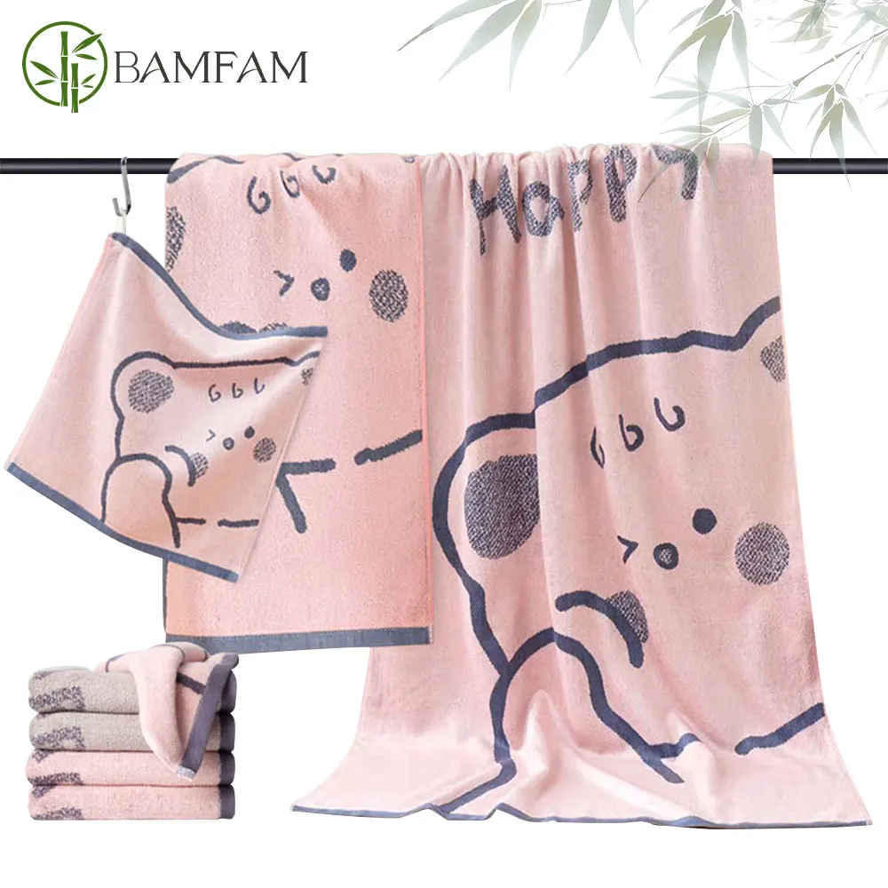 Bamboo Fiber Towels Cute Bear Pattern Hand Towel Face Towel Bath Towel For Adults Super Absorbent Quick-Dry Thicken Bathroom Use
