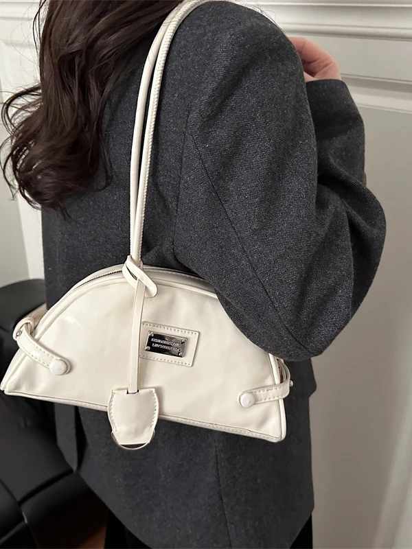 Spring 2026 Casual Commuter Shoulder Bag Boston Bowling Underarm Dumpling Bag Single Strap Soft Leather Pure Color Fashion Bag