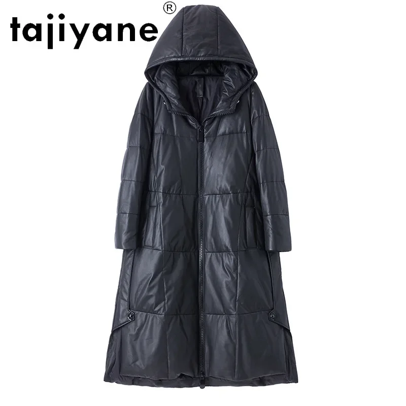 Takiyane – veste d'hiver 2020 en peau de mouton véritable pour femme, manteau Long en duvet de canard blanc, à capuche, modèle TN1335