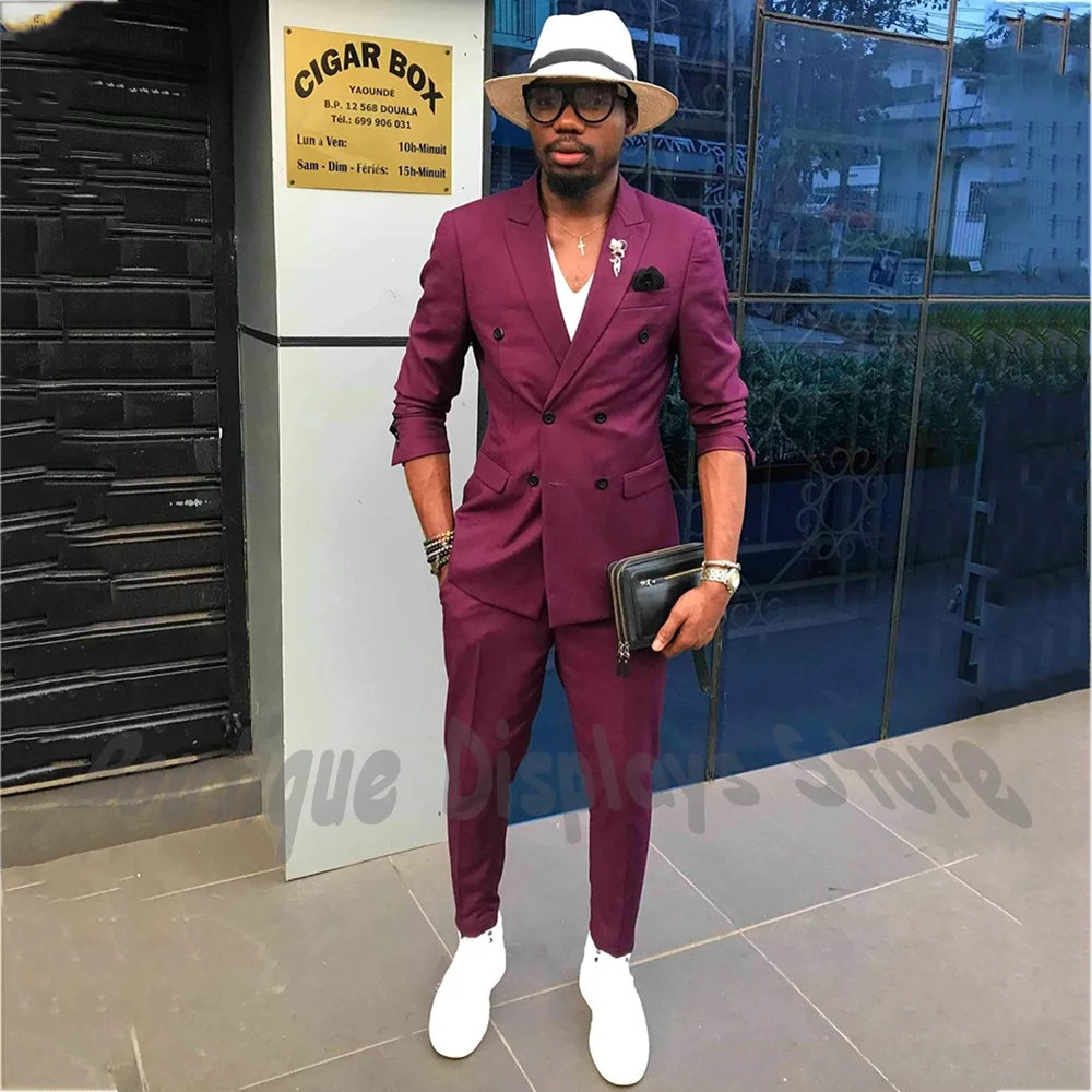 

Double Breasted Men Suit 2 Pieces Slim Fit Blazer Pants Set Formal Business Suit Casual Party Banquet Daily Fashion Outfit