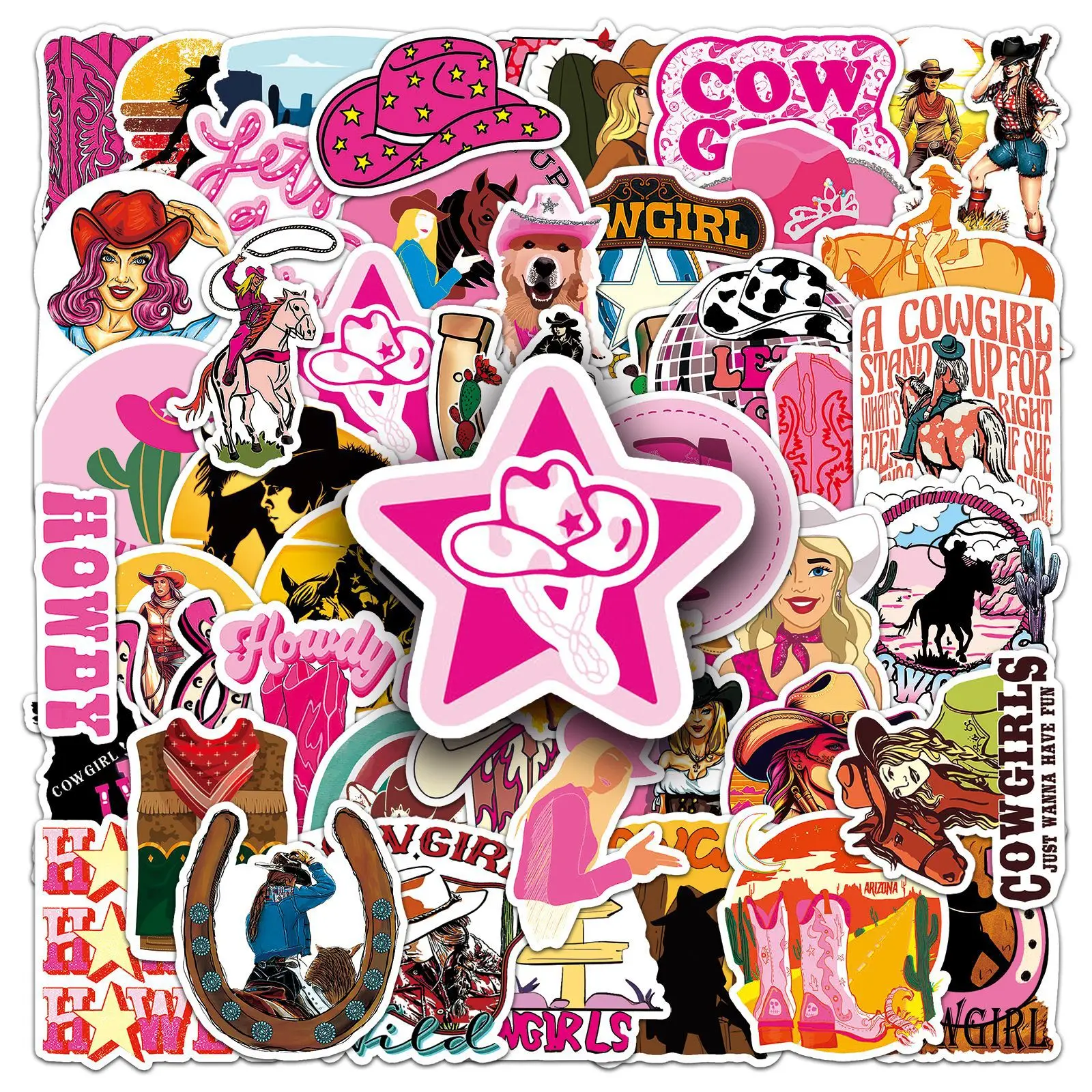 

50PCS Cowgirl Cartoon Pink Style Cowboy Hat Graffiti Decoration Phone Case Luggage iPad Waterproof Stickers Kids Toy
