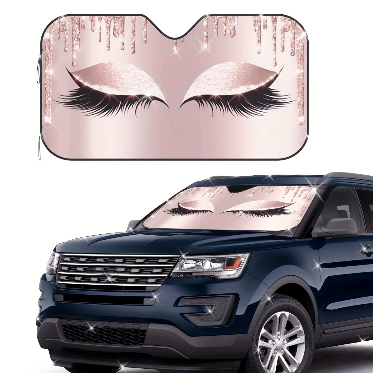 Charming Eyelash Pattern Car Sunshade - UV Protection, Folds For Quick Cooling, Suitable For Sedans, SUVs, Sports Cars, Vans, An