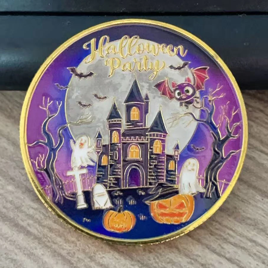 سعيد هالوين الذهب عملة العظام سحر التحدي عملة مخيف الزينة ميدالية تذكارية في الكبسولة هدية تذكارية #3