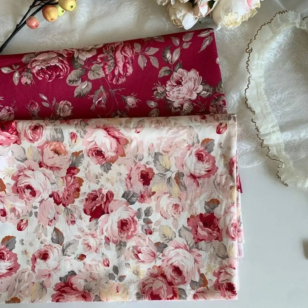 

145x50cm Cotton 60s Printed Vintage Nordic Rose Floral Fabric, for Children's Clothing Women's Dress Bag DIY Sewing Cloth
