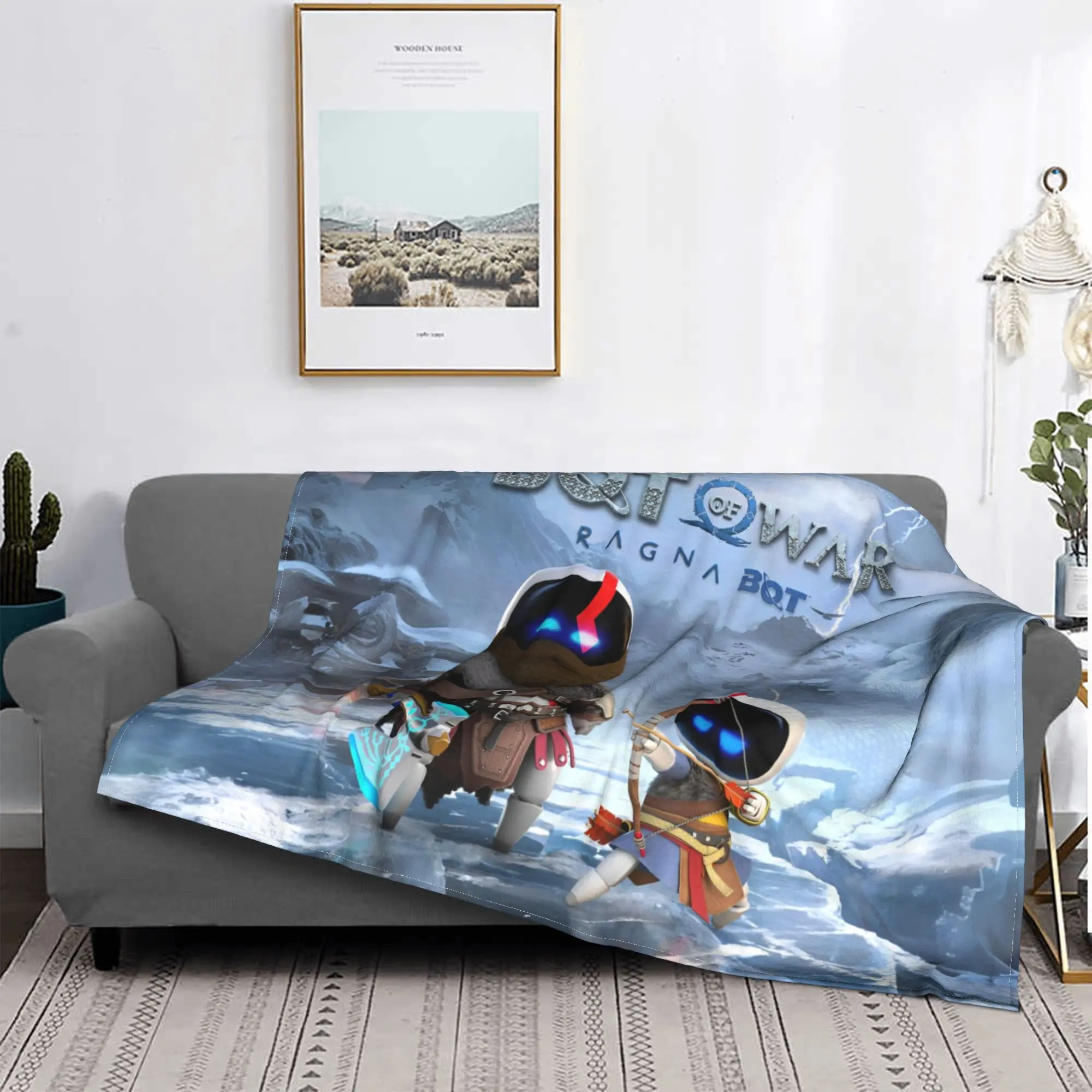 Astro Bot Funny Game Cartoon Robot  Blanket Flannel Print  Breathable Soft Throw Blanket for Bedding Couch Bedspread