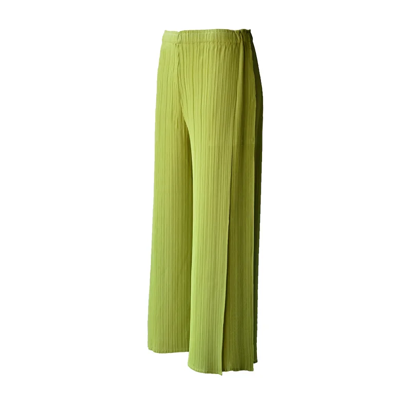 Miyake-Pantalones plisados de cintura alta para mujer, pantalón holgado de pierna ancha, moda coreana, ropa de calle, y2k, Otoño, 2022