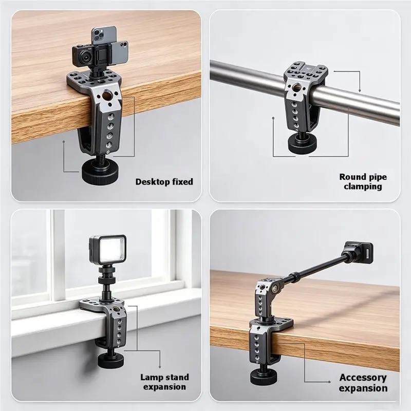 ABGI-Adjustable C-Clamp Desktop Mount For Camera/Smartphone Holder Comes With Cold Shoe Mount Nato Rail Desk