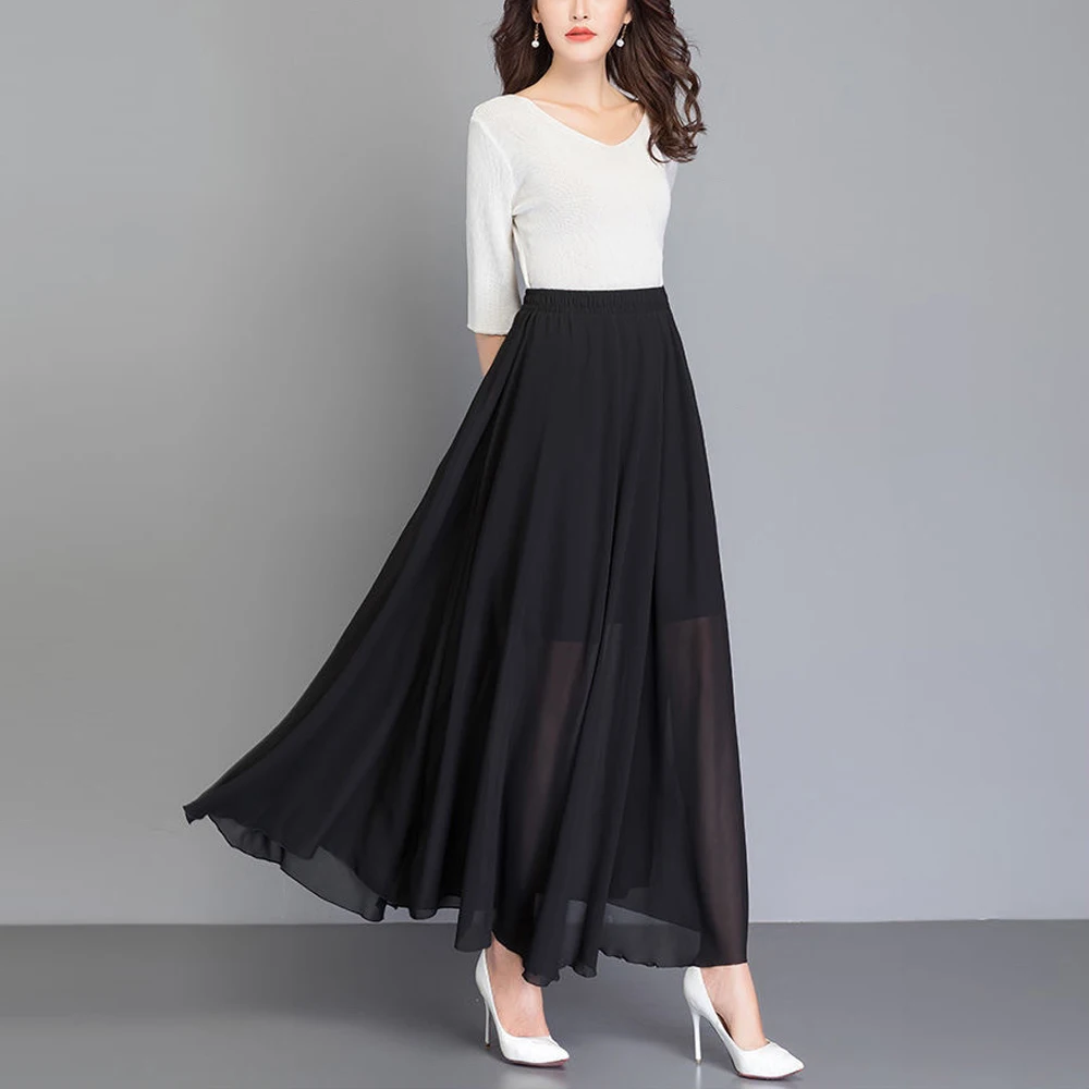 Adults Women Ballet Dance Skirts Long Chiffon Lyrical Soft Skirt Black White Burgundy Translucent Modern Dance Skirt Costumes