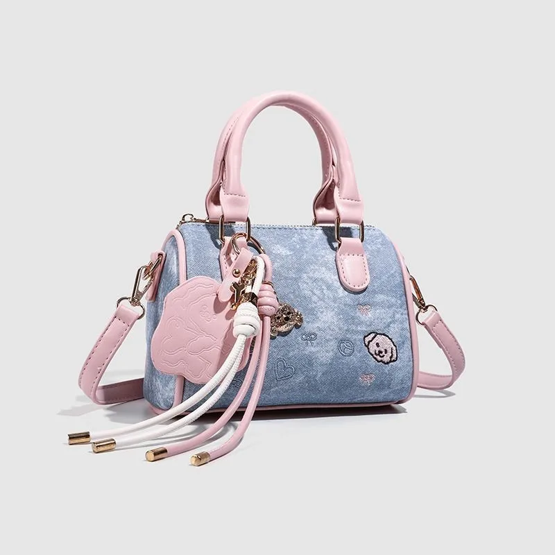 Sweet Cute Puppy Handbag Women Color Blocking Denim Pillow Crossbody Bag Ladies Harajuku Casual Versatile Daily Shoulder Bag New