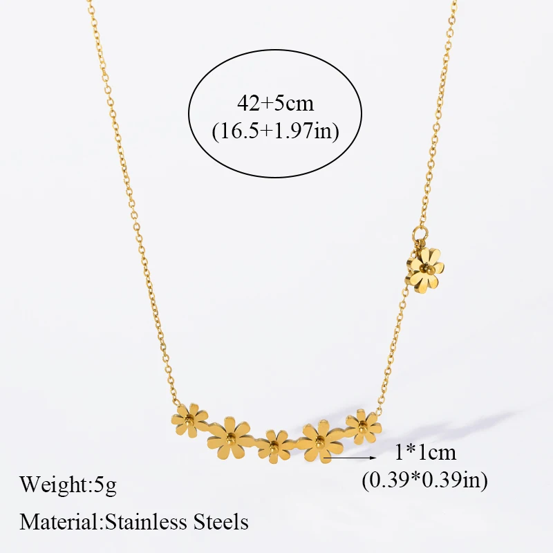 BCEFACL 316L Stainless Steel Gold Color Cute Little Flower Necklace Bracelet For Women Fashion Waterproof Chain Jewelry Set Gift